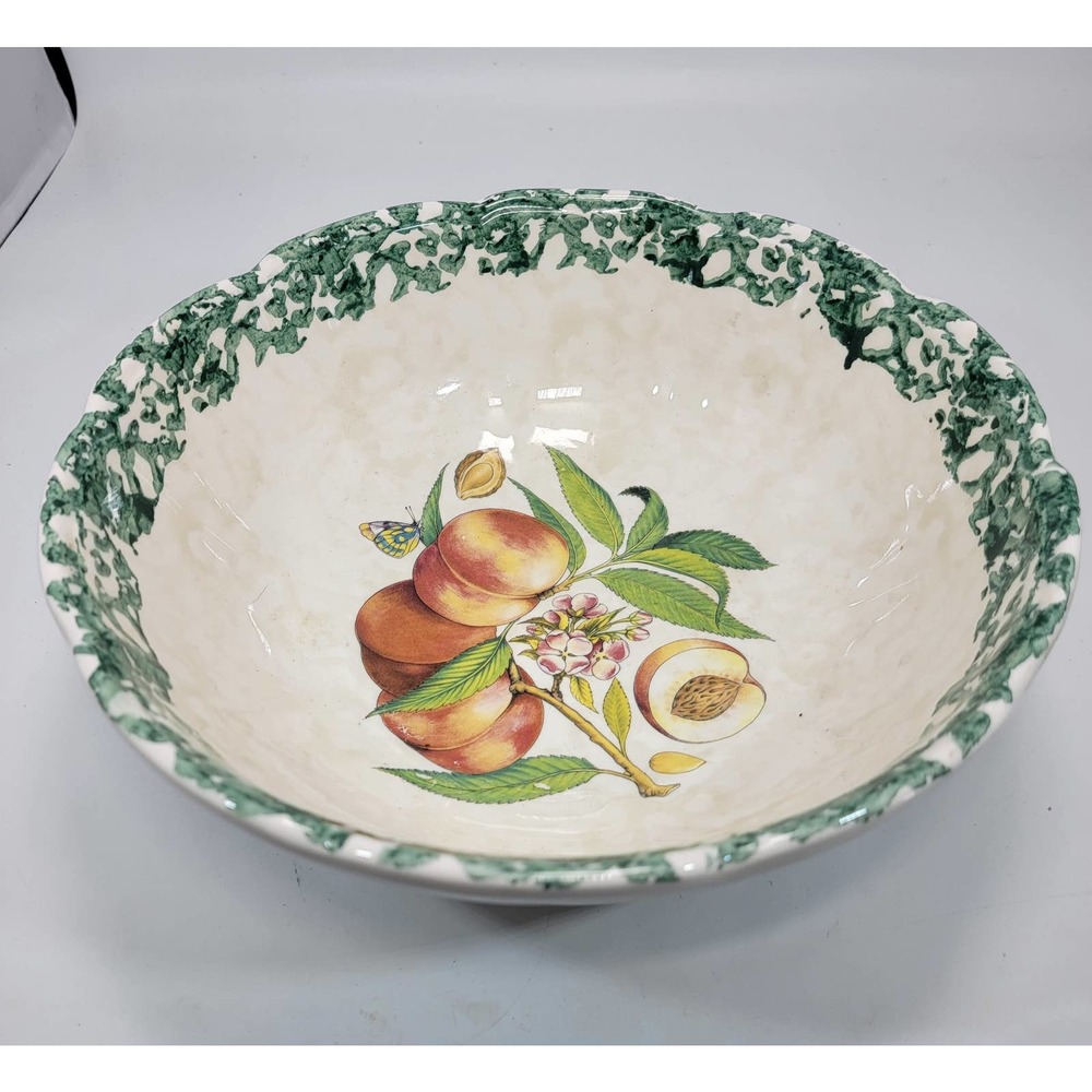 Italy Green Spongeware 11'' Serving or fruit bowl round Peach XL Italy Heimark